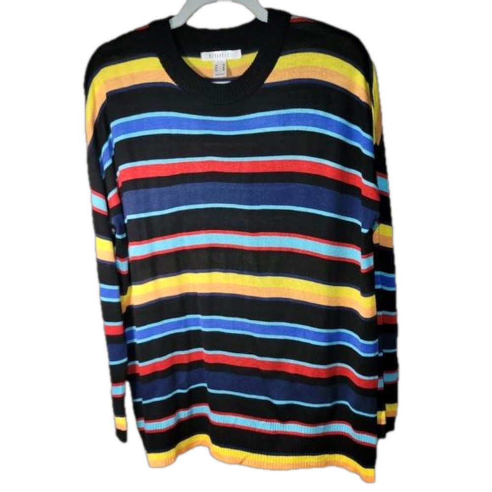 ReVamped medium cotton rayon lightweight knit stripped crewneck sweater